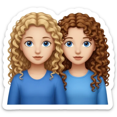 sisters, one has brown eyes, long curly brown hair, the other one has blond non-curly hair and blue eyes sticker