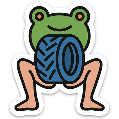 Change the legs to realistic human legs, keep the tire and frog's head, icon style, minimalistic and modern, no background sticker