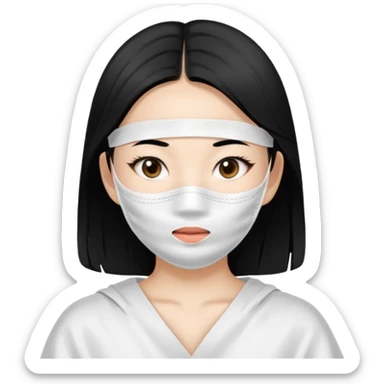 Asian girl with large white sheet mask pack sticker