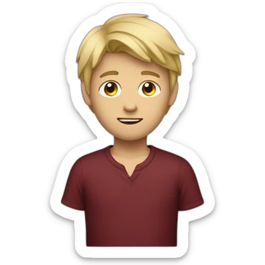 dirty blond teenage boy with maroon shirt sticker