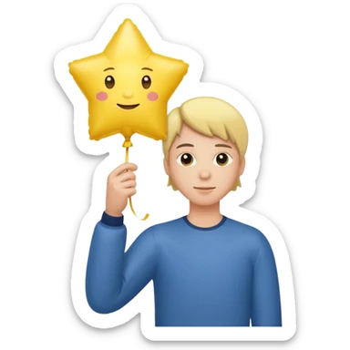 holding yellow star balloon sticker