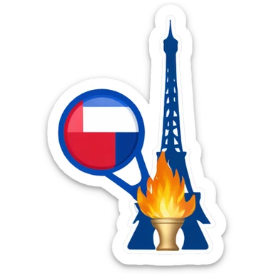 Olympic flame Paris 2024 surrounded by the french flag and Eiffel tower sticker