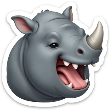 Cinematic Cute Yawning Rhinoceros Portrait Emoji, Head tilted slightly with a dramatic, wide-open yawn, showcasing a soft, textured slate-gray hide with a slightly drooping horn and eyes barely open in drowsy contentment, Simplified yet irresistibly adorable features, highly detailed, glowing with a soft, cozy glow, high shine, relaxed yet expressive, stylized with a touch of rugged whimsy, bright and endearing, soft glowing outline, capturing the essence of a sleepy yet affectionate rhinoceros, so drowsy it feels like it could stretch out of the screen and curl up for a nap! sticker