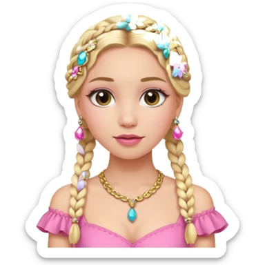 fancy blonde hair girl with braids pink outfit makeup and jewellery sticker