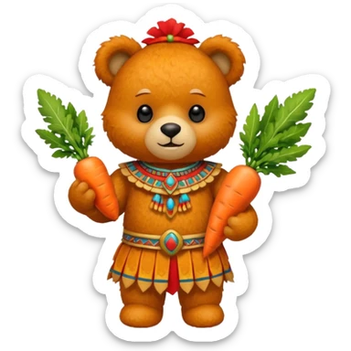 teddy bear Upper with carrot , wearing red mayan ancient custome, half body sticker