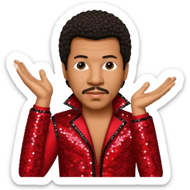 Lionel Richie with dark brown hair, red sequin outfit sticker