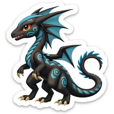 Meloetta-Stitch-Zekrom-Salandit-fusion, full body, tribal markings  sticker