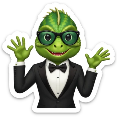 capitalist iguana banker in tuxedo and black sunglasses dancing sticker