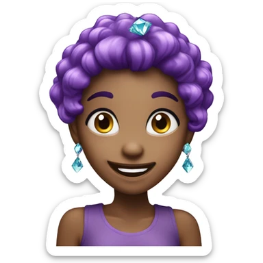 one girl with purple diamond hair made from purple crystals or diamonds or jewels, she is feeling happy and elated and excited sticker