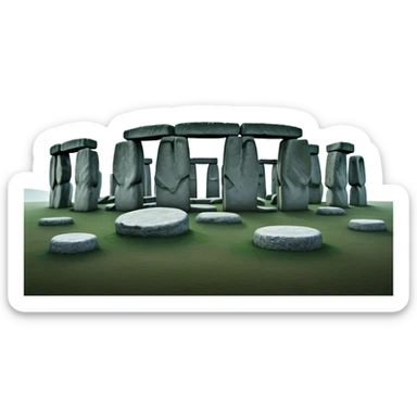 Cinematic Realistic Stonehenge Landscape Emoji, depicted with ancient, mysterious stone circles set against a moody sky, rendered with atmospheric lighting and detailed textures that evoke its prehistoric allure. sticker