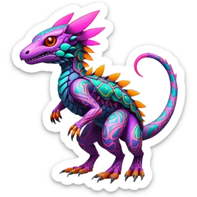 Tropical lush warm-colored modern colorful neon-colored cyber-Fakémon-Digimon-Trico-creature sticker