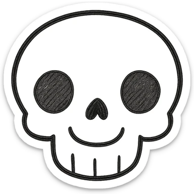 Make the skeleton head look more realistic using only black lines, no color, no shading. Keep it friendly and not scary, front view. sticker
