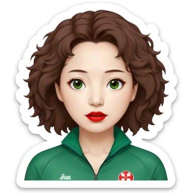 Han Mi-nyeo : Age: Late 40s
Appearance: A middle-aged woman with frizzy, messy brown hair and dramatic red lipstick.
Outfit: Green player tracksuit sticker