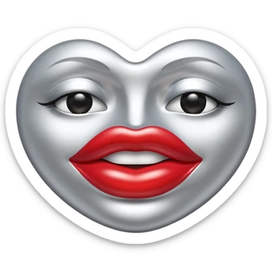 A seductive pair of slightly parted lips emoji made of liquid silver chrome, smooth glossy metallic surface, soft sensual curves, subtle reflections, luxury sexy aesthetic, minimal iOS emoji style, centered composition, clean white background, soft studio lighting, no text sticker