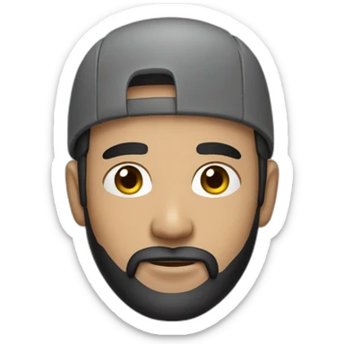 Man with black hair and beard, gray caps sticker