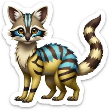 Rare realistic exotic cute epic pretty beautiful handsome gorgeous aesthetic colorful vibrant Vernid-Protogen-Primagen-Wickerbeast-Genet-species-Fakemon-hybrid-creature by LiLaiRa, beautiful intricate markings, full body sticker