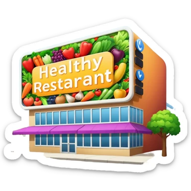 make a billboard on top of a healthy restaurant building written on it "healthy restaurant" sticker