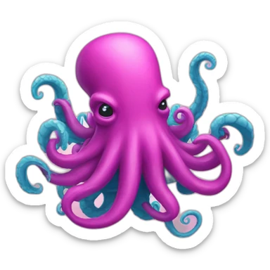 a blue kraken fighting  has another pink kraken sticker