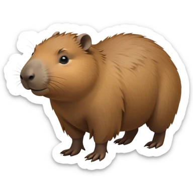 cinematic-capybara-realistic-full-body-on-all-fours-emoji,-plump-and-relaxed-body-soaking-in-the-warm-sun,-short-brown-fur-slightly-ruffled,-head-tilted-dramatically,-calm-expressive-eyes-exuding-serene-wisdom,-simplified-yet-realistic staring at the camera ina. comical way sticker