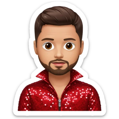 Keith Duffy from Boyzone with dark brown hair, light skin, red sequin outfit sticker