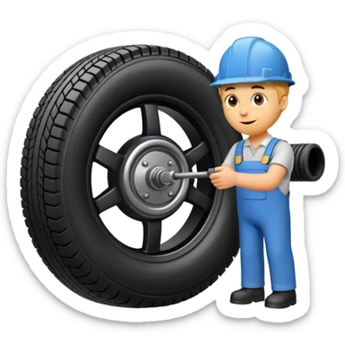 please draw me a emoji of tire - inside the manufacturing factory - getting inspected by machine sticker