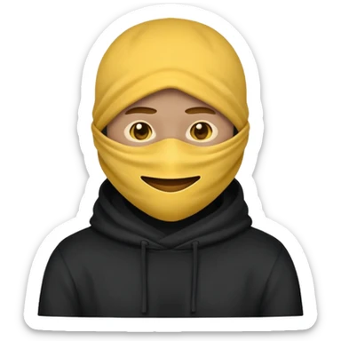 masked yellow emoji covering head and face / rap style like yeat kinda cloth covering head and face. rap style and minimalistic and mysterious sticker