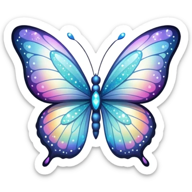 white sparkly butterfly glowing with many more bright and obvious sparkles everywhere sticker