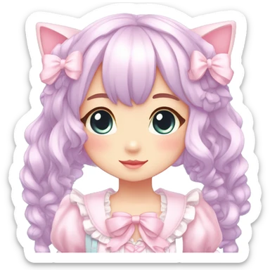 Shiny Blushing Cute Romantic Kawaii Beautiful Pastel Lolita Anime Catgirl Trending Style Cottagecore Pastelcore  full body sticker