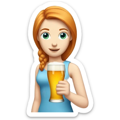 ginger straight hair and blue eyes woman with a beer on the hand sticker