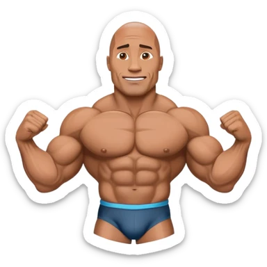 Emblem-style emoji of a Dwayne Johnson in a classic bodybuilding pose, showcasing muscles and strength. The figure resembles a muscular athlete like Dwayne Johnson, with a focus on physique, confidence, and power. Bold lines, dynamic stance, and transparent background. sticker