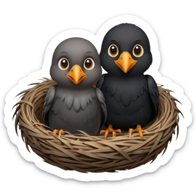 baby crow in nest sticker