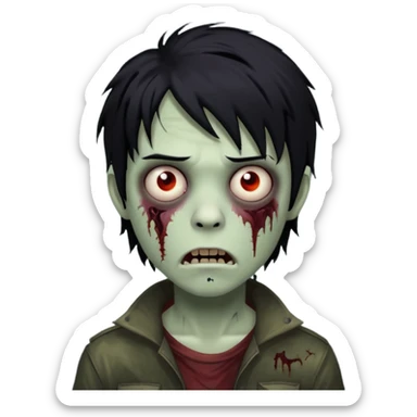Boy, zombie, black hair, medium long, emo, shaggy, dark, spooky, creepy expression sticker