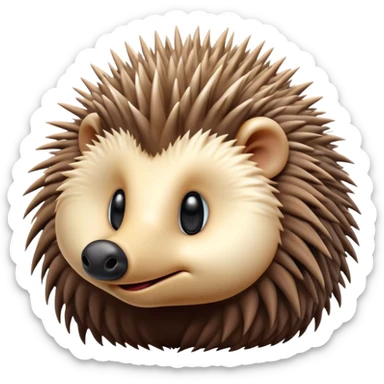 Cinematic Cute Echidna Portrait Emoji, Head tilted playfully and inquisitively, featuring a fuzzy, spiky fur with an adorably scrunched face and a cute, pointed snout, round, sparkling eyes filled with gentle curiosity, Simplified yet irresistibly adorable features, highly detailed, glowing with a warm, friendly glow, high shine, affectionate and quirky, stylized with a touch of natural whimsy, bright and endearing, soft glowing outline, capturing the essence of a mischievous yet loving echidna, so playful it feels like it could nuzzle out of the screen into your arms! sticker