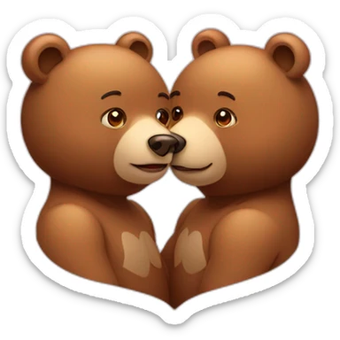 Female bear and male bear kissing, face only, hearts above them sticker