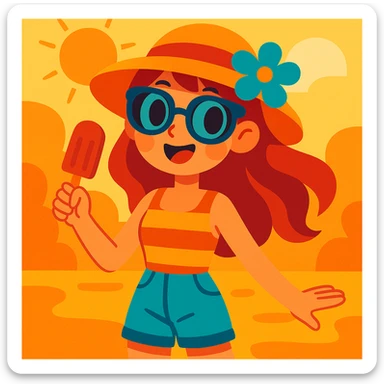 summer girl, vibrant toon style, colorful, lively, bright colors sticker