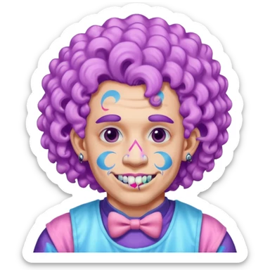 very colorful puffy violet curly haired man made out of cotton candy wearing teeth-braces and excessive face tattoos just face  sticker