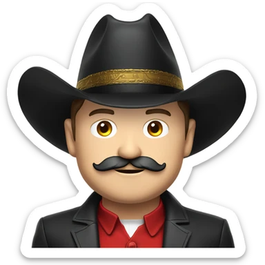  Elon musk with big mustache and black sombrero mexican hat and Tesla logo red shirt Tesla symbol coin sticker