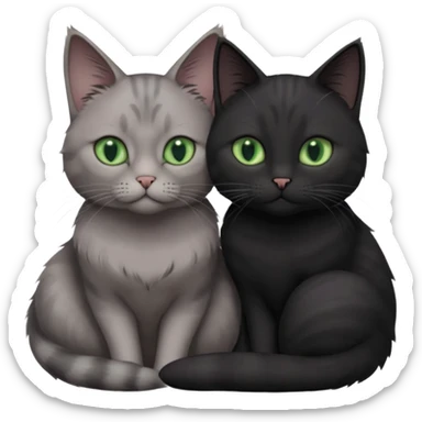 1 regal looking grey cat with pastal green eyes and 1 black with green eyes cat cuddling sticker