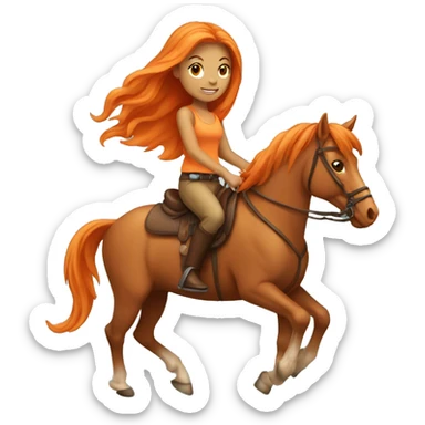 Tan girl with long orange hair riding a horse sticker