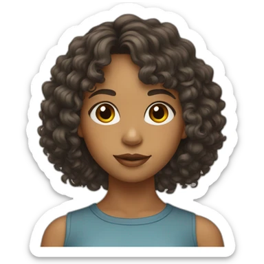 mixed girl with shoulder length curly hair with bangs sticker