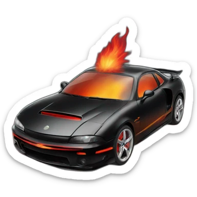 black sports car with red detailing with fire coming from twin exaust sticker