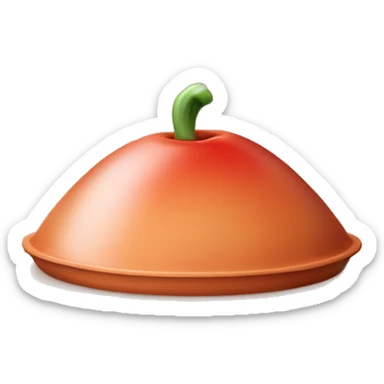 A conical terracotta lid resting on a round base containing a colorful dish of vegetables, meat, and sauce. The design includes soft gradients, clean edges, and minimal detail for a sleek Apple-style emoji look, set against a white background. sticker