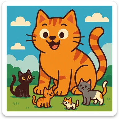 the world's biggest cat, towering over normal cats, playful and friendly expression sticker