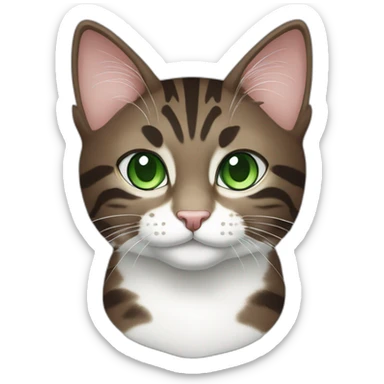 Dark Brown and white tabby cat with green eyes sticker