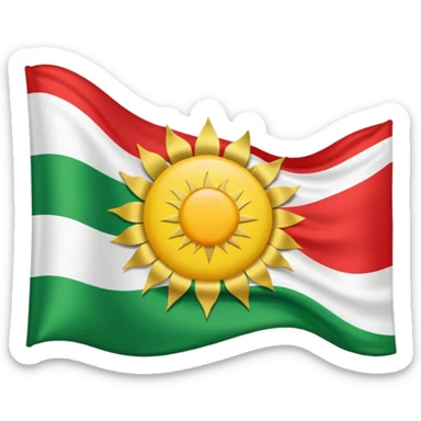 Kurdistan flag with three horizontal stripes red, white, and green, yellow sun with 21 rays in the center sticker
