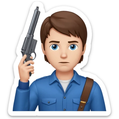 guy w medium long brown hair and blue eyes with gun to head sticker