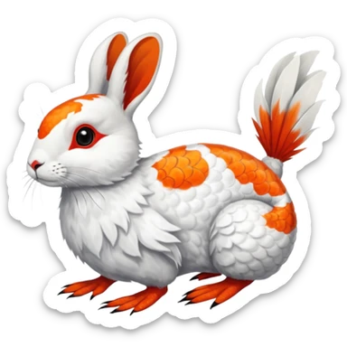 Asian Painted Fluffy Realistic Rock Ptarmigan-Snowshoe-Hare-Koi-Fish-Animal-hybrid, full body, with red marking over eye sticker