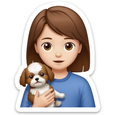 Kid with his shitzu, with brown hair sticker