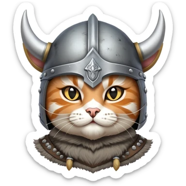 A warlord-cat wearing viking armor with a horned helmet. sticker