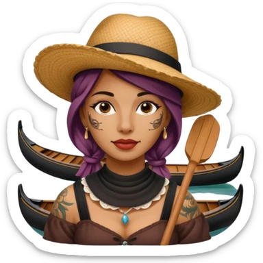 tattoed face venice gondolier with iconic hat woman sticker